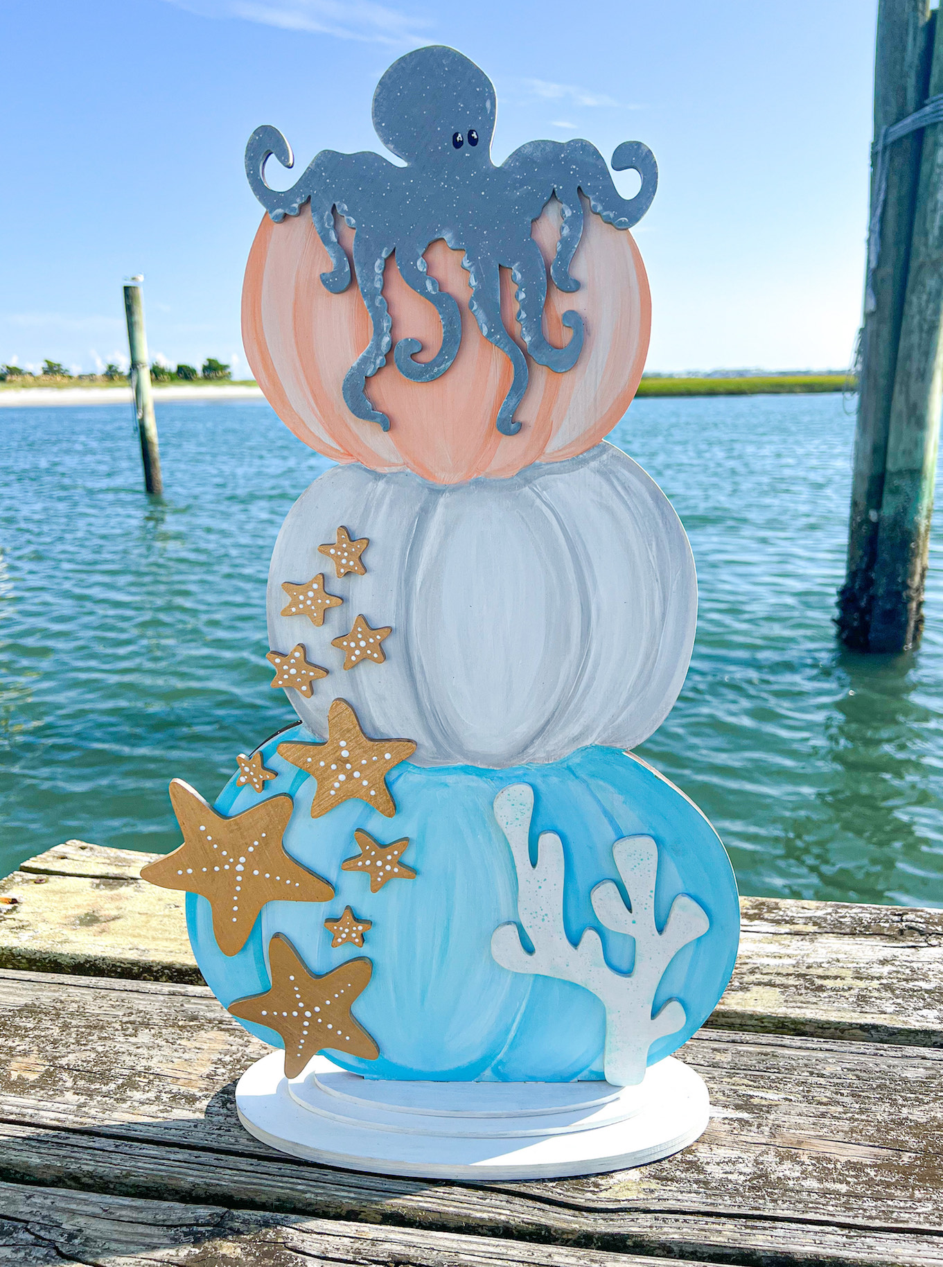 24" Coastal Pumpkin Wooden Stand Up