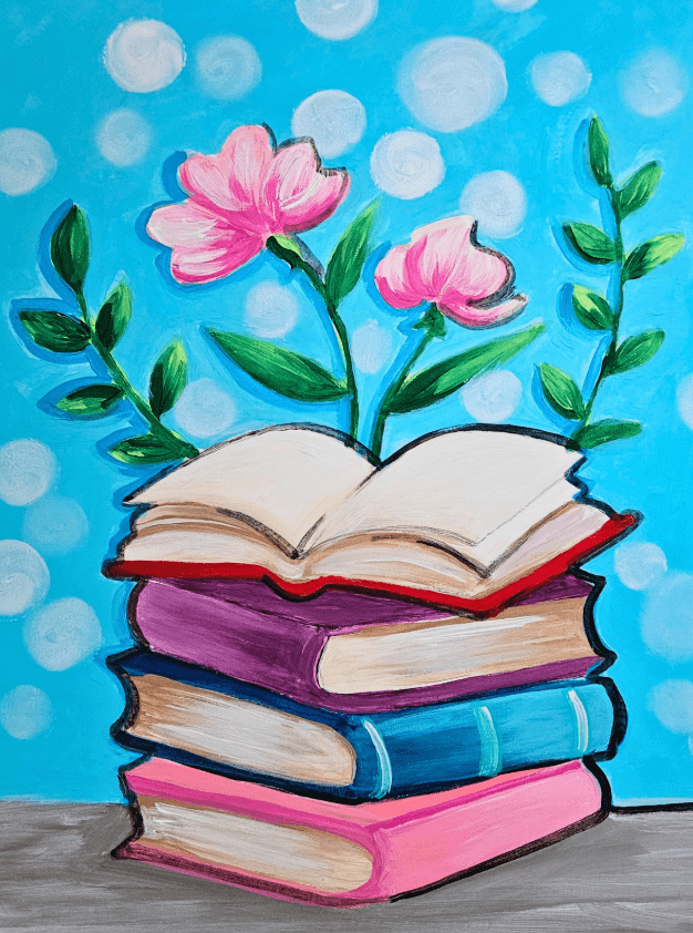 Books & Bloom  - a step by step canvas painting experience!