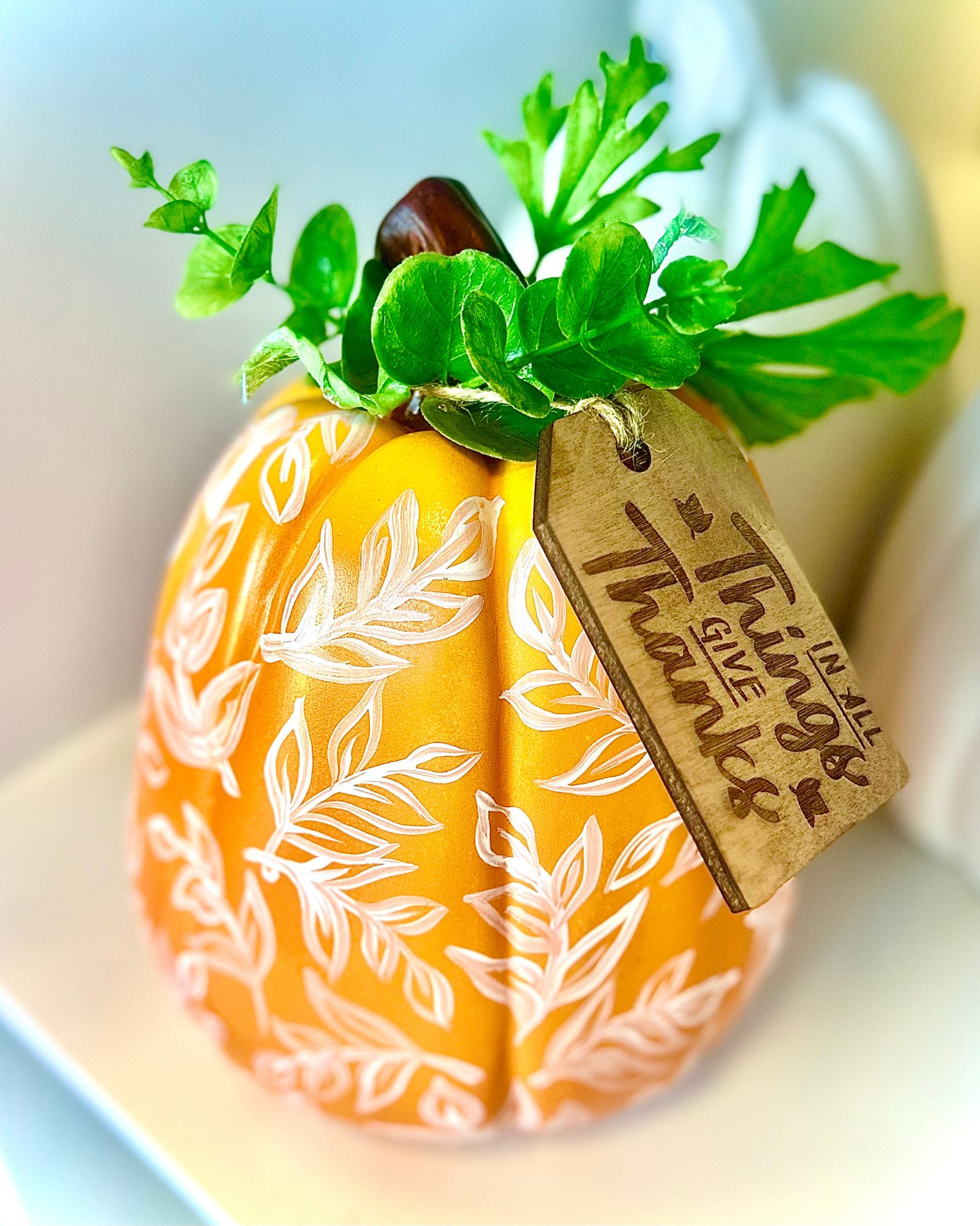 In all Things Give Thanks! Ceramic Pumpkin
