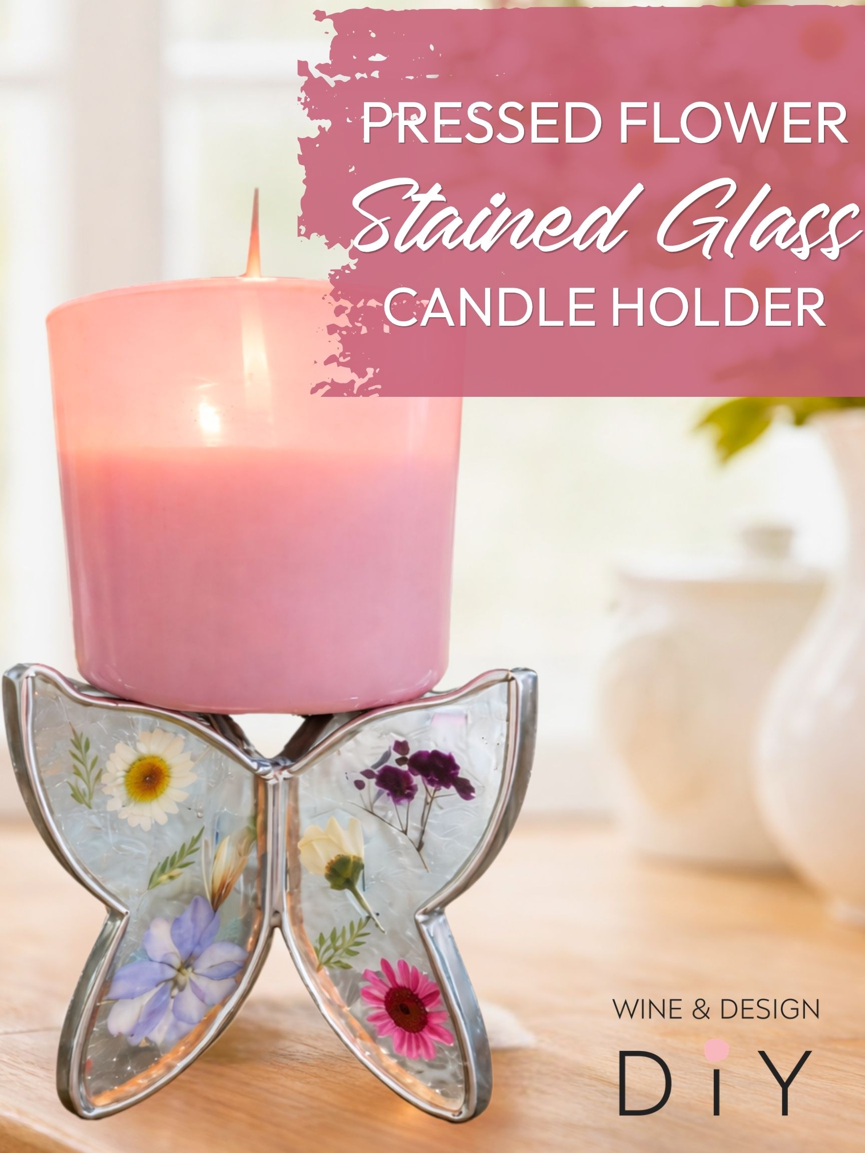 Pressed Flower Stained Glass Candle Holder