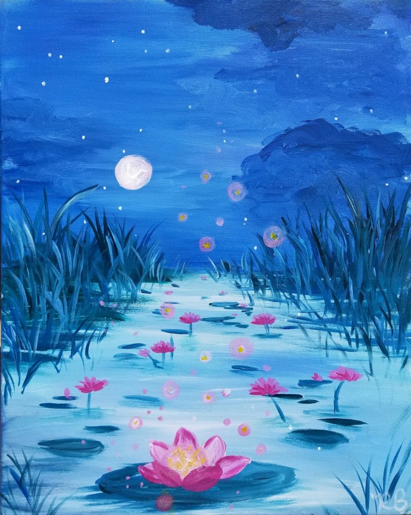 Lily at Night - a step by step canvas painting experience!